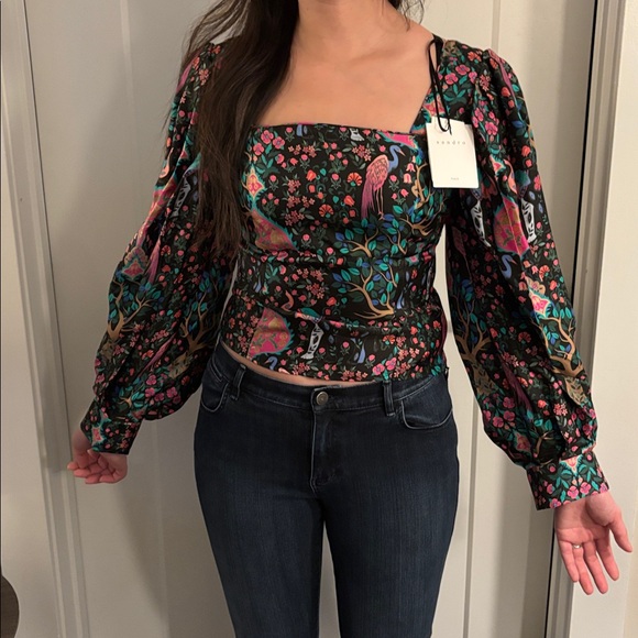 Sandro Paris Ivea Printed Square Neck Blouse Small 1 - Picture 8 of 8